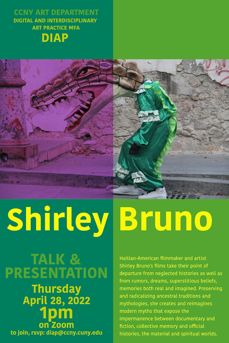 Poster for artist talk by Shirley Bruno
